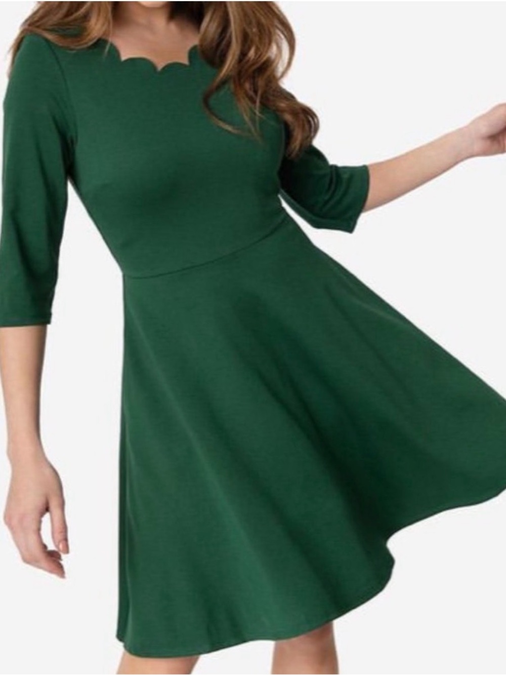 3X Smak Parlour Scalloped Fit and Flare dress in Dark Green